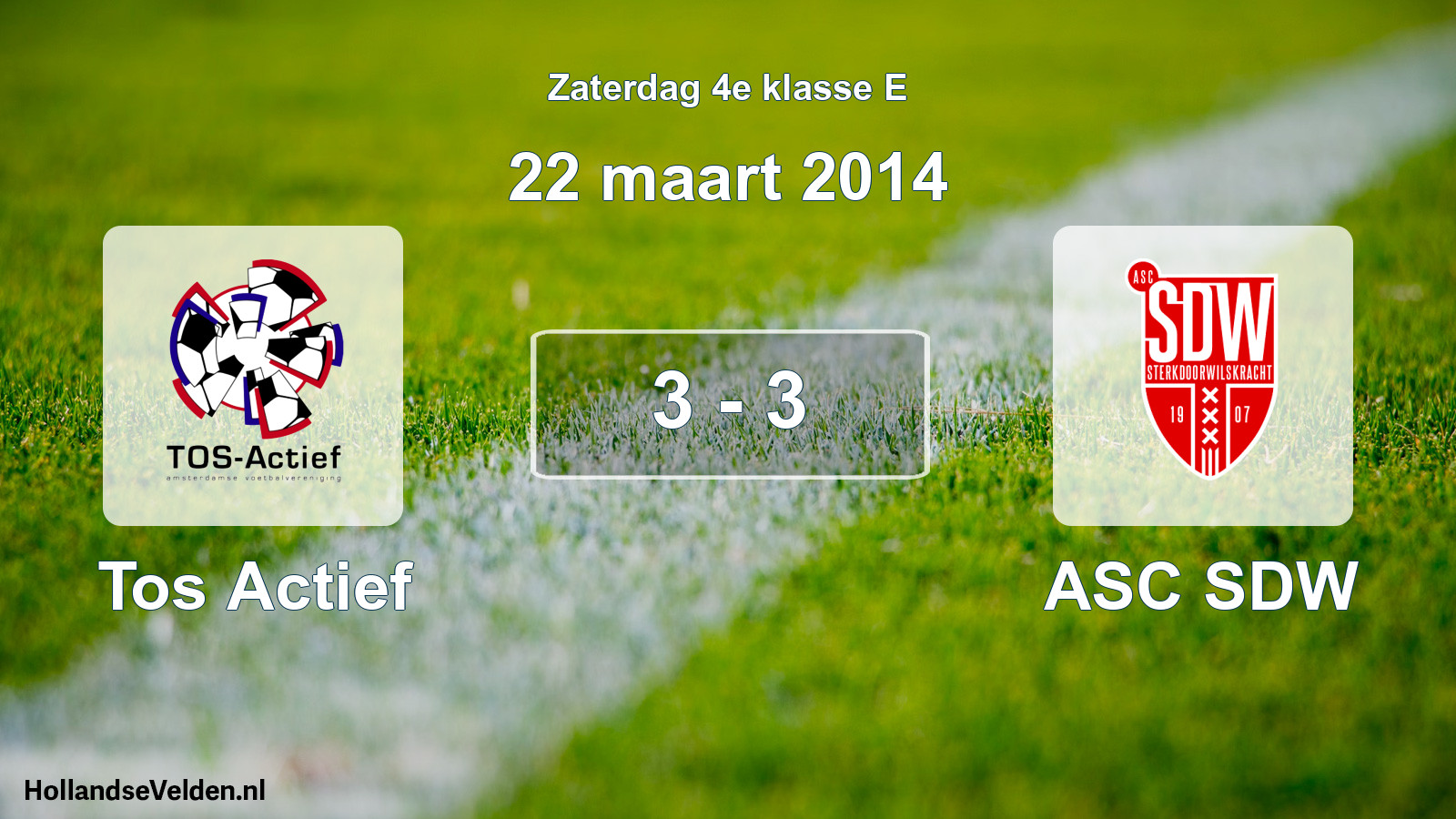 Gespeelde wedstrijd: Tos Actief - ASC SDW 3 - 3 (22 maart 2014)