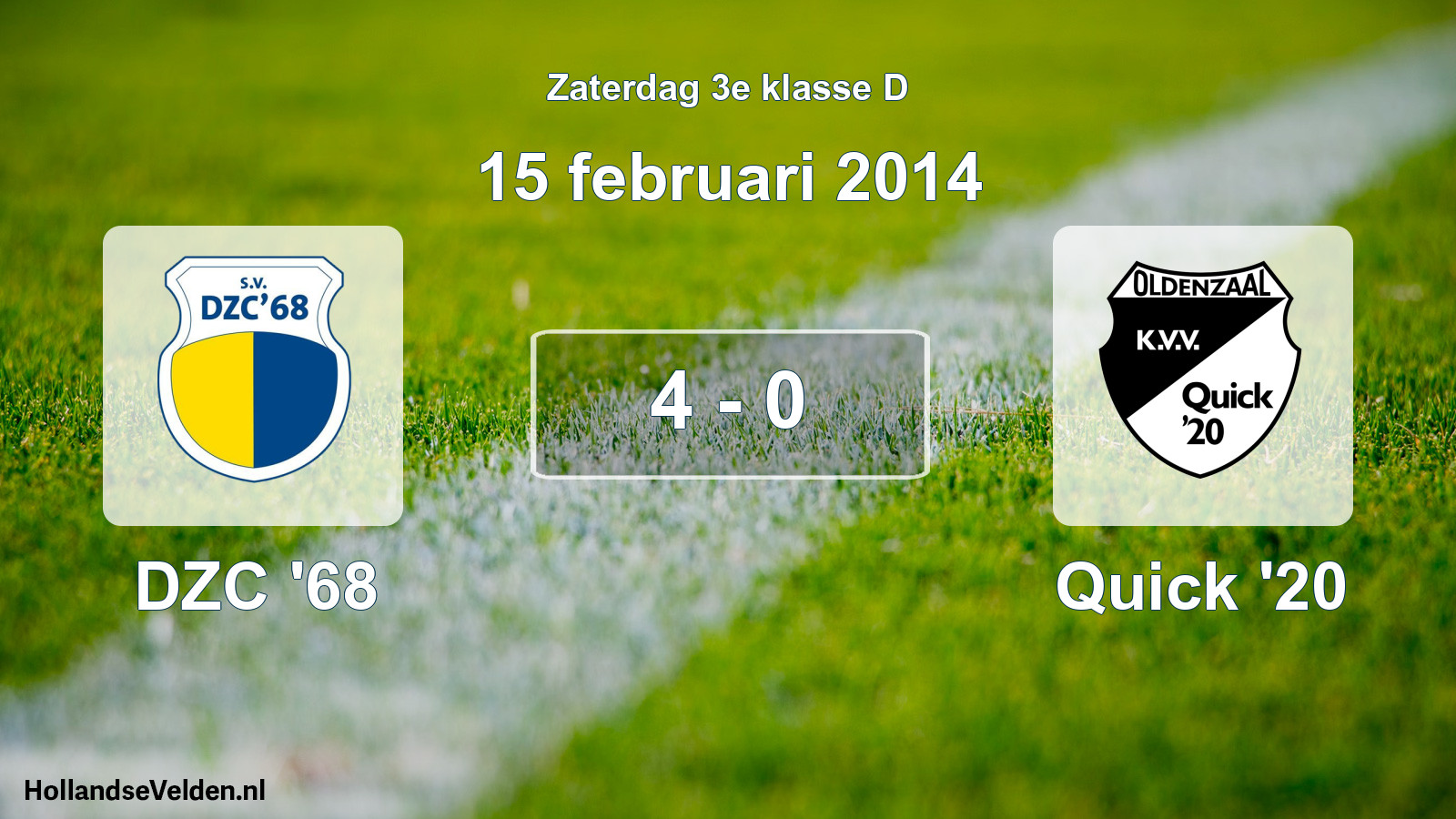Gespeelde wedstrijd: DZC '68 - Quick '20 4 - 0 (15 februari 2014)