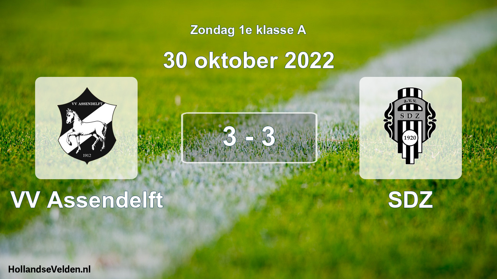 Gespeelde wedstrijd: VV Assendelft - SDZ 3 - 3 (30 oktober 2022)