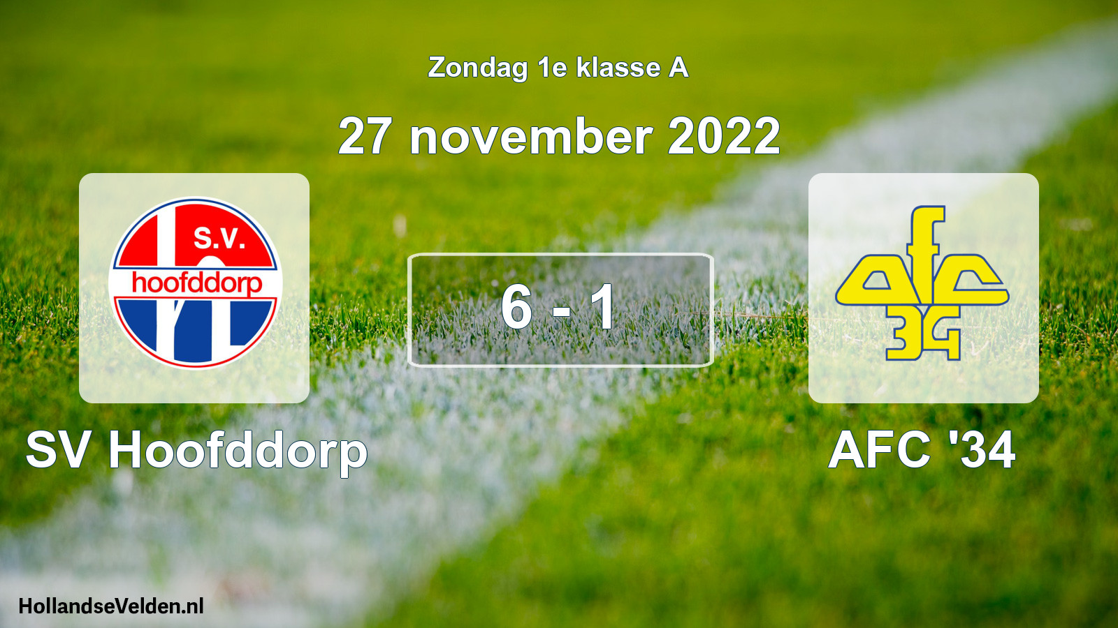 Gespeelde wedstrijd: SV Hoofddorp - AFC '34 6 - 1 (27 november 2022)