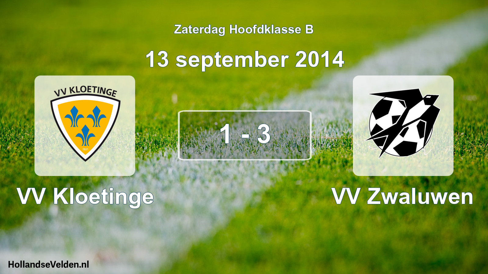 Gespeelde wedstrijd: VV Kloetinge - VV Zwaluwen 1 - 3 (13 september 2014)