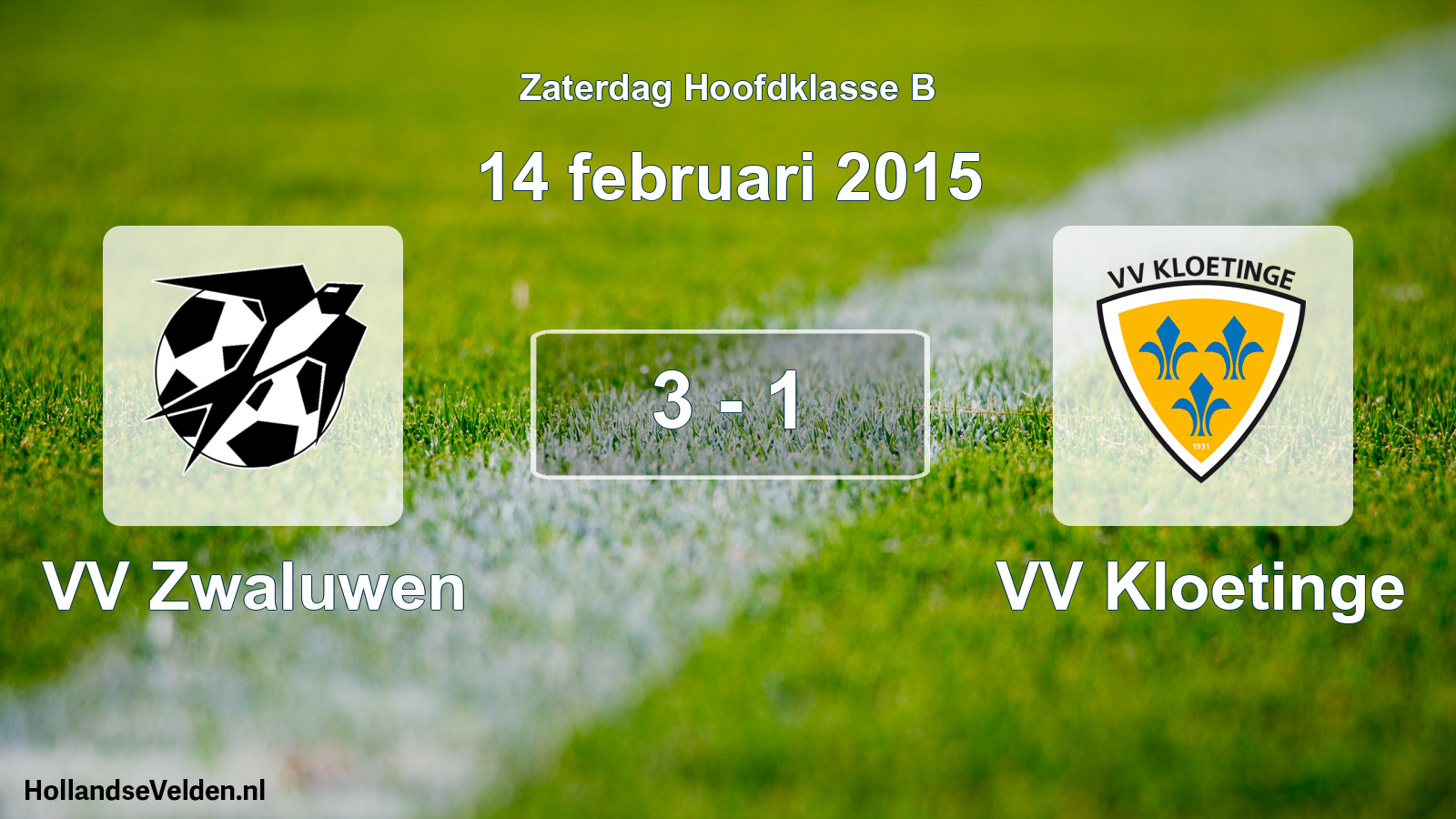 Gespeelde wedstrijd: VV Zwaluwen - VV Kloetinge 3 - 1 (14 februari 2015)