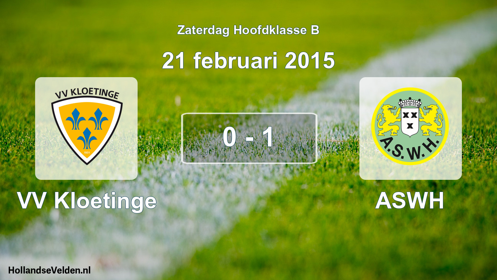Total number of matches played: VV Kloetinge - ASWH 0 - 1 (21 February 2015)