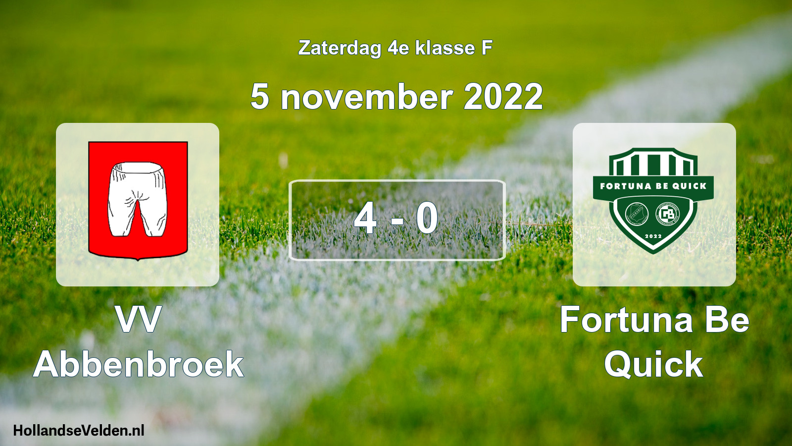 Gespeelde wedstrijd: VV Abbenbroek - Fortuna Be Quick 4 - 0 (5 november 2022)