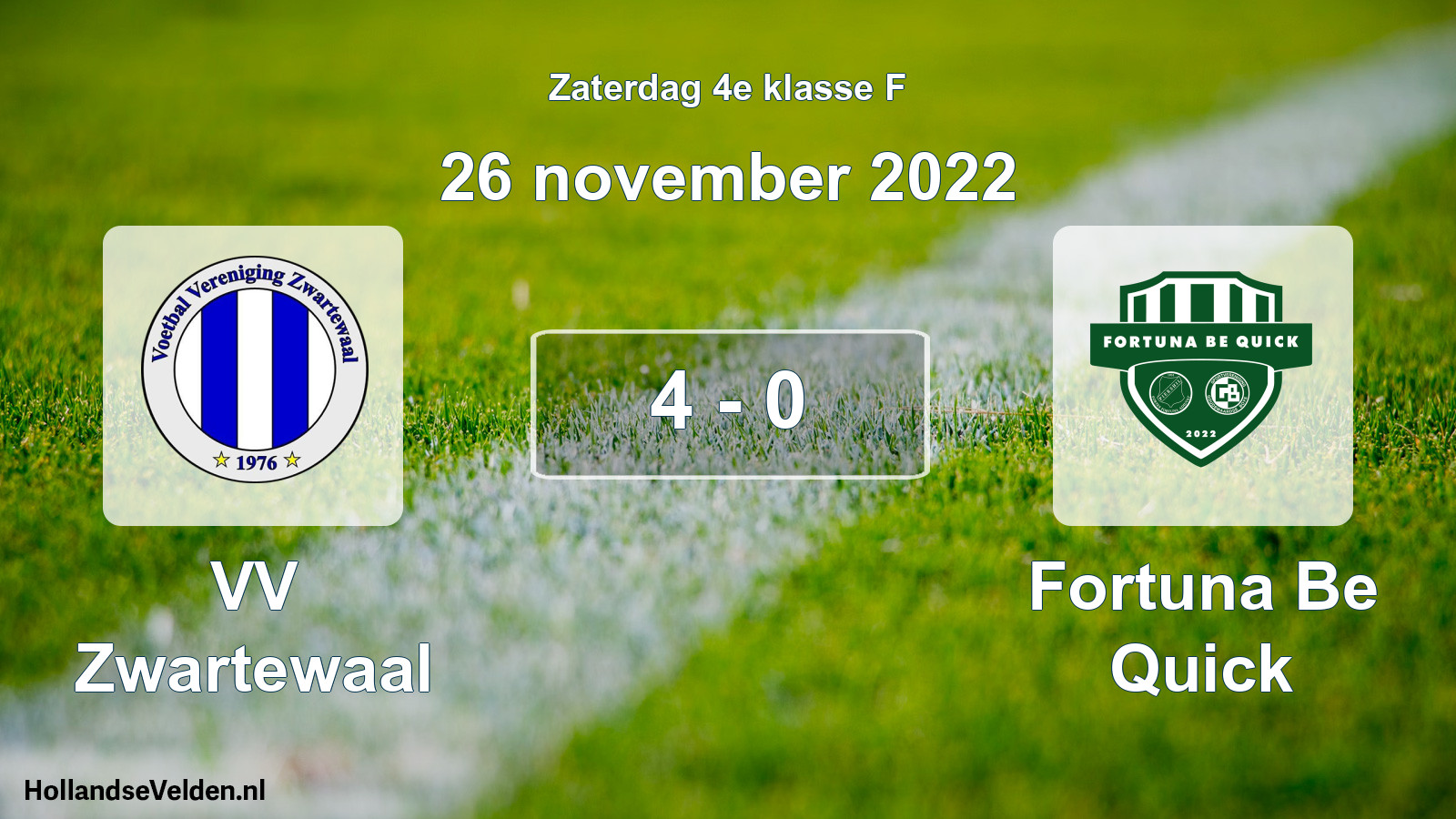 Gespeelde wedstrijd: VV Zwartewaal - Fortuna Be Quick 4 - 0 (26 november 2022)