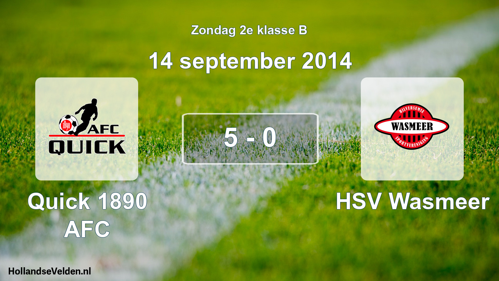 Gespeelde wedstrijd: Quick 1890 AFC - HSV Wasmeer 5 - 0 (14 september 2014)