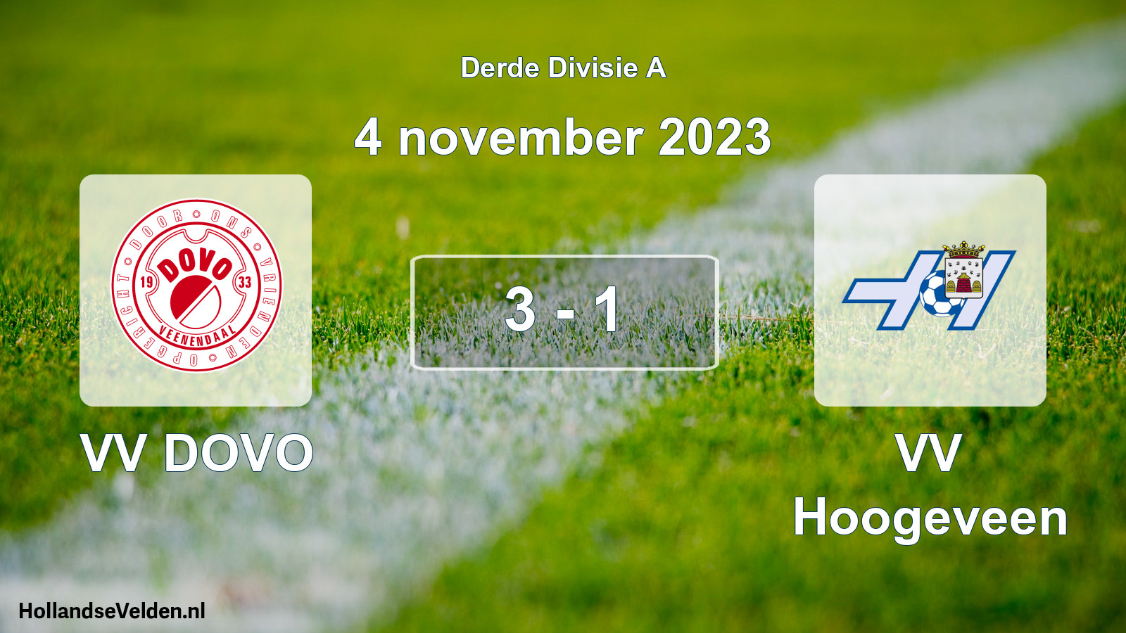 Gespeelde wedstrijd: VV DOVO - VV Hoogeveen 3 - 1 (4 november 2023)