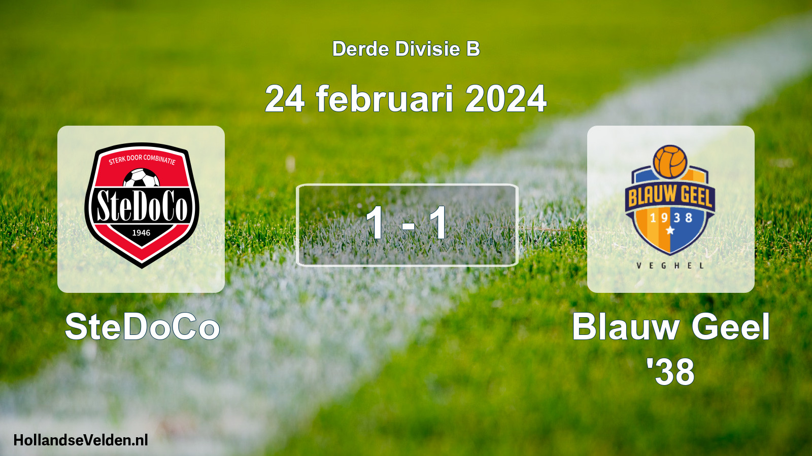 Gespeelde wedstrijd: SteDoCo - Blauw Geel '38 1 - 1 (24 februari 2024)