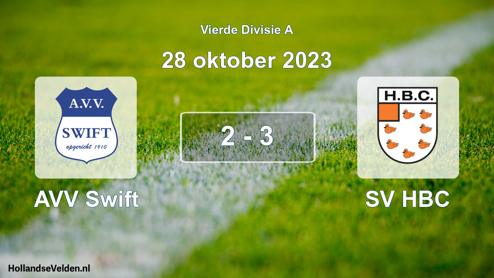 Gespeelde wedstrijd: AVV Swift - SV HBC 2 - 3 (28 oktober 2023)