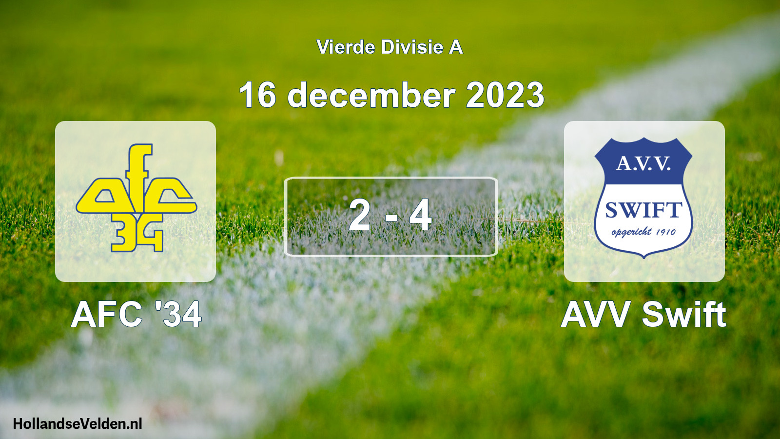 Gespeelde wedstrijd: AFC '34 - AVV Swift 2 - 4 (16 december 2023)