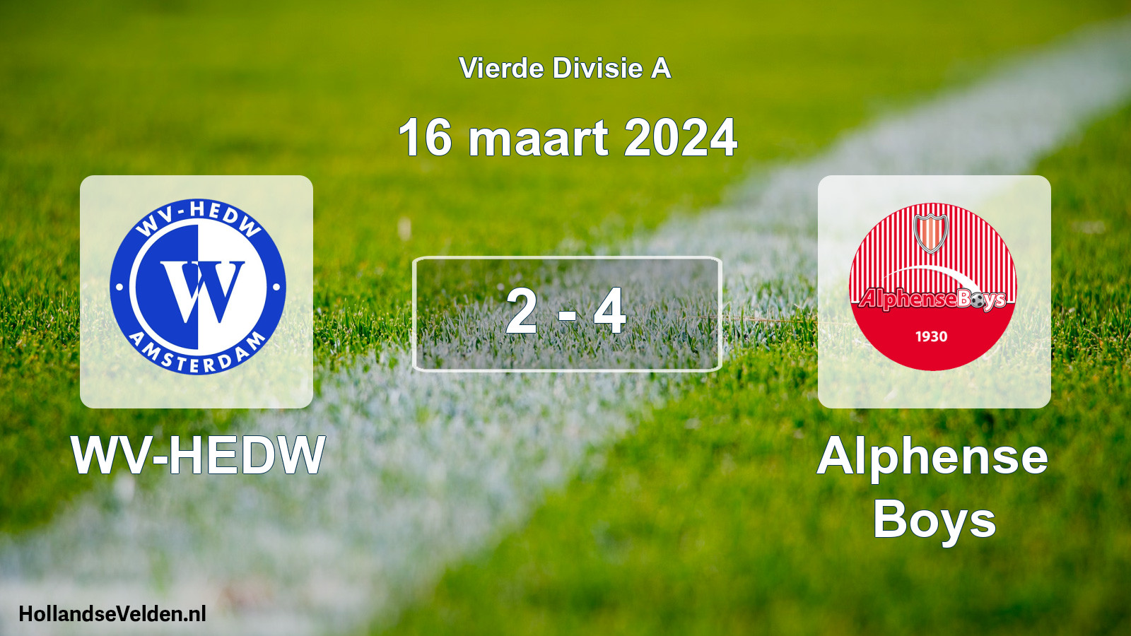 Gespeelde wedstrijd: WV-HEDW - Alphense Boys 2 - 4 (16 maart 2024)