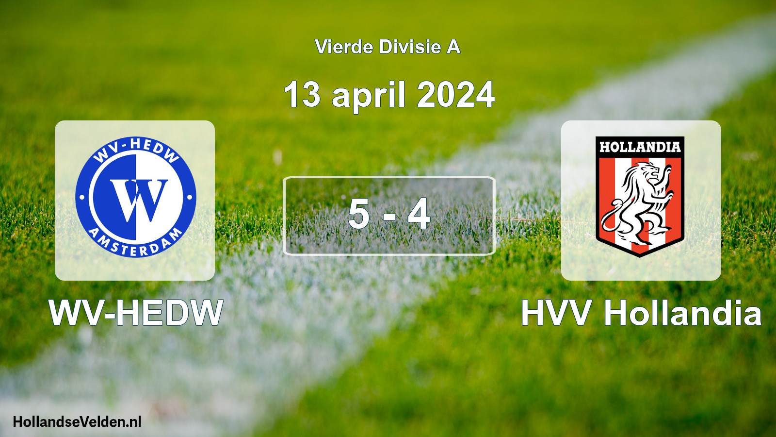Gespeelde wedstrijd: WV-HEDW - HVV Hollandia 5 - 4 (13 april 2024)