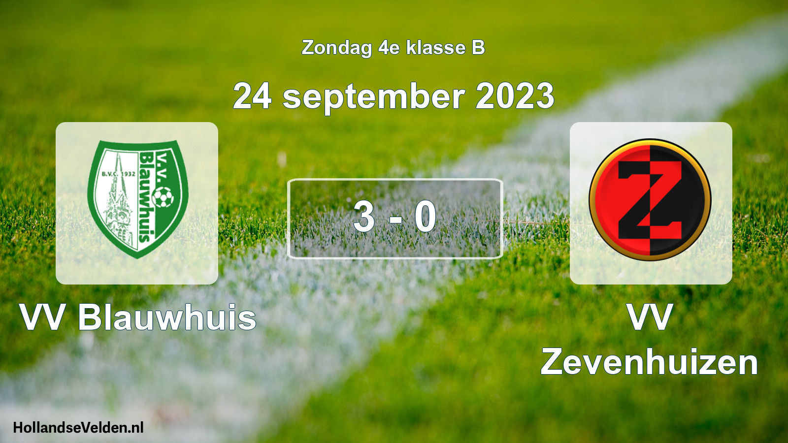 Gespeelde wedstrijd: VV Blauwhuis - VV Zevenhuizen 3 - 0 (24 september 2023)