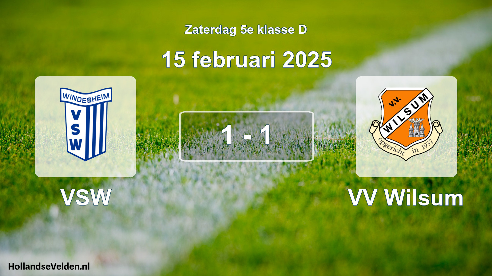 Gespeelde wedstrijd: VSW - VV Wilsum 1 - 1 (15 februari 2025)
