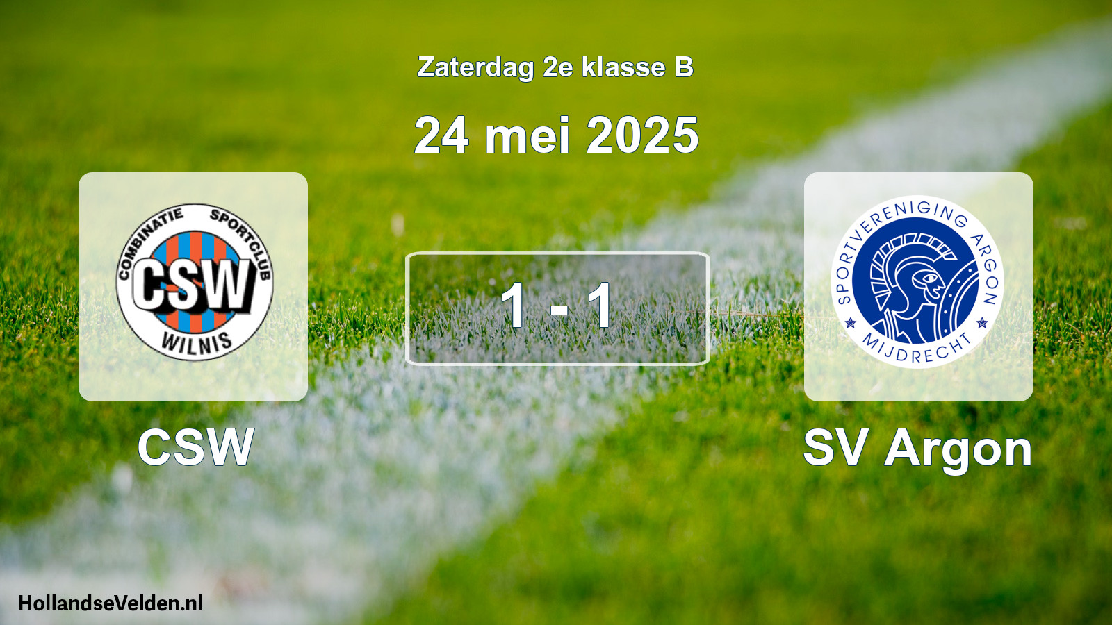 Gespeelde wedstrijd: CSW - SV Argon 1 - 1 (24 mei 2025)