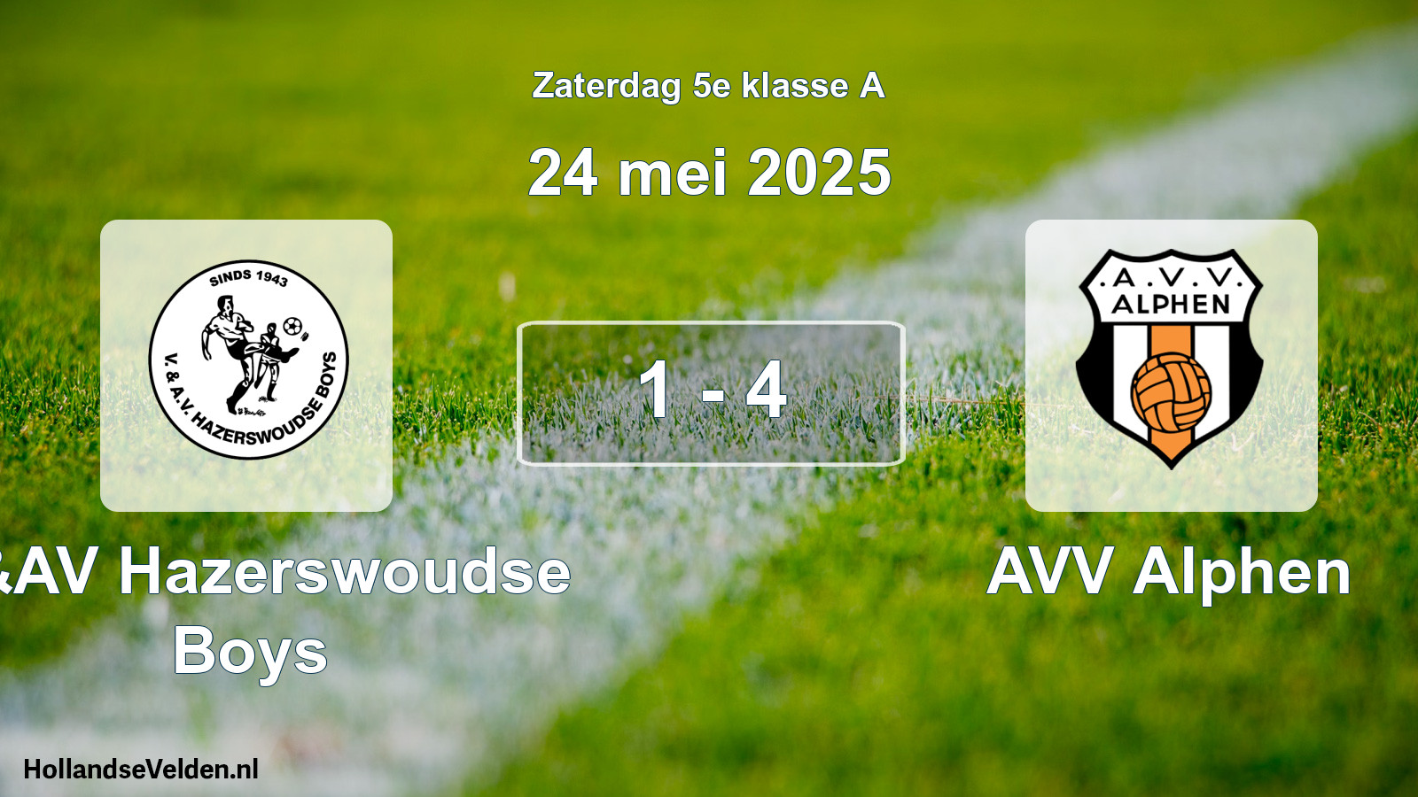 Gespeelde wedstrijd: V&AV Hazerswoudse Boys - AVV Alphen 1 - 4 (24 mei 2025)