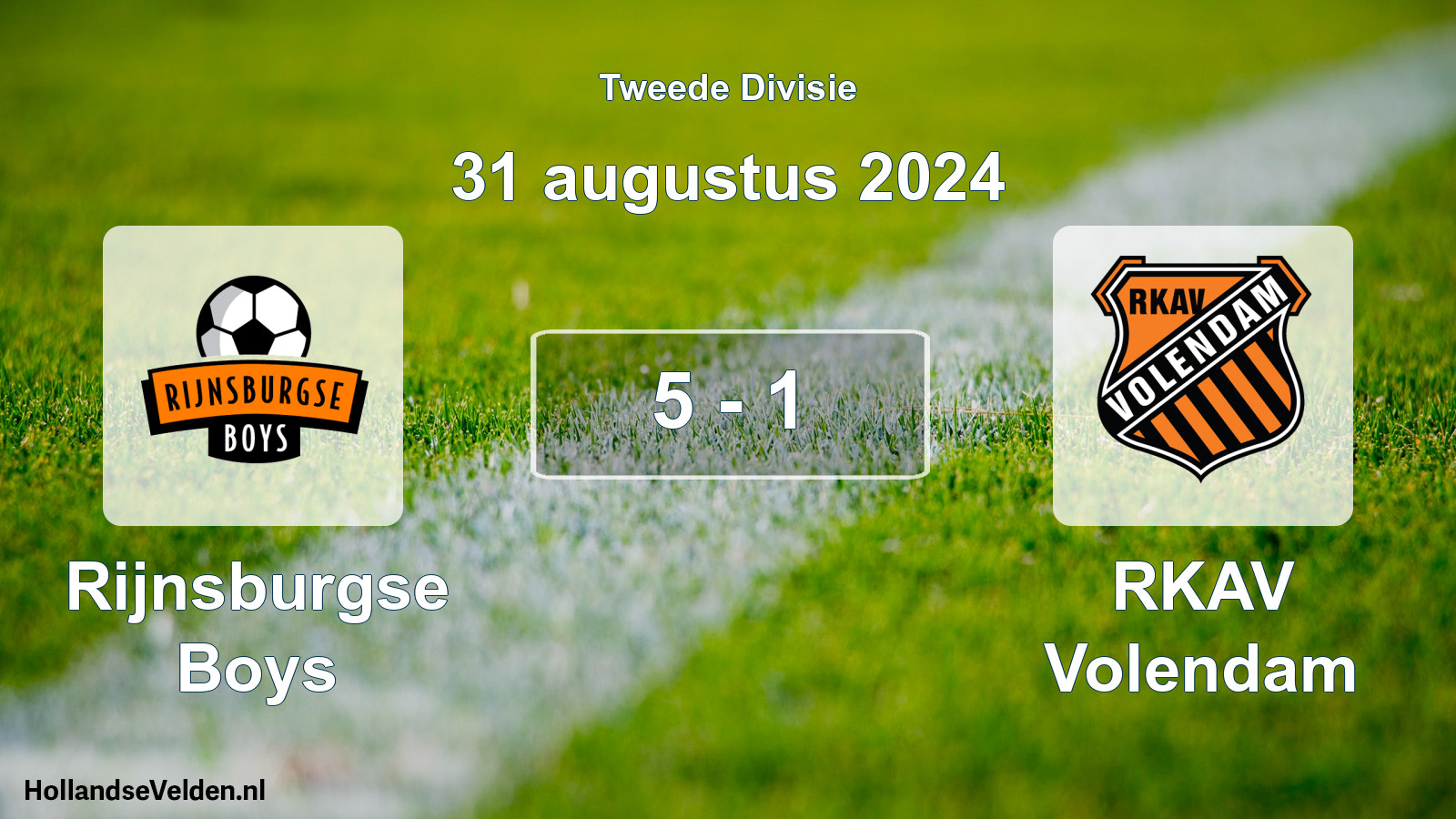 Gespeelde wedstrijd: Rijnsburgse Boys - RKAV Volendam 5 - 1 (31 augustus 2024)