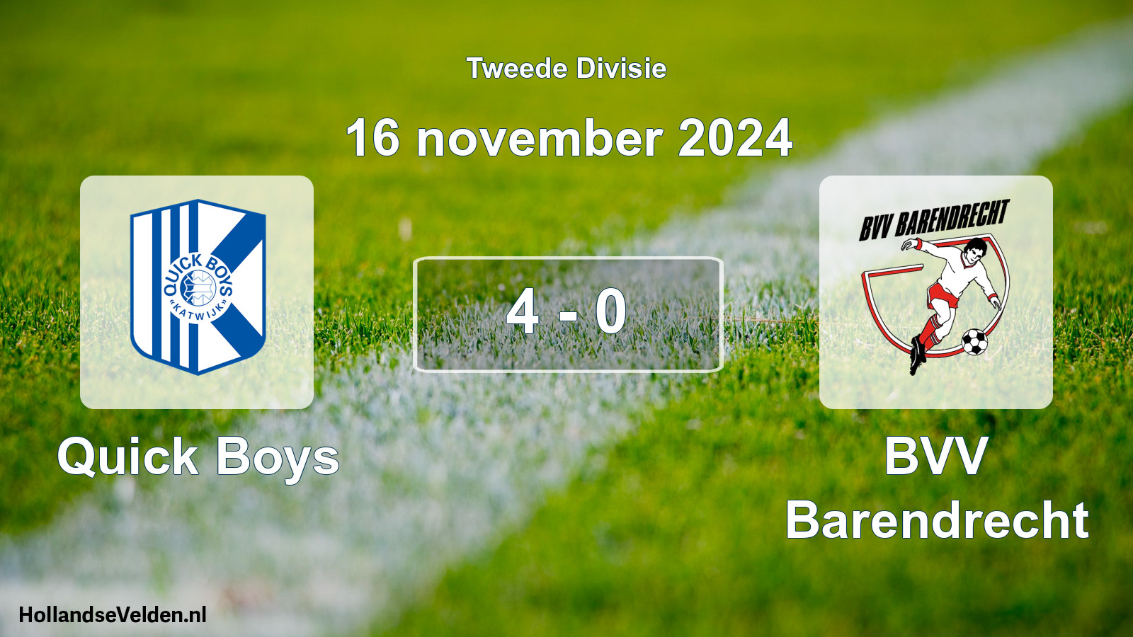 Gespeelde wedstrijd: Quick Boys - BVV Barendrecht 4 - 0 (16 november 2024)