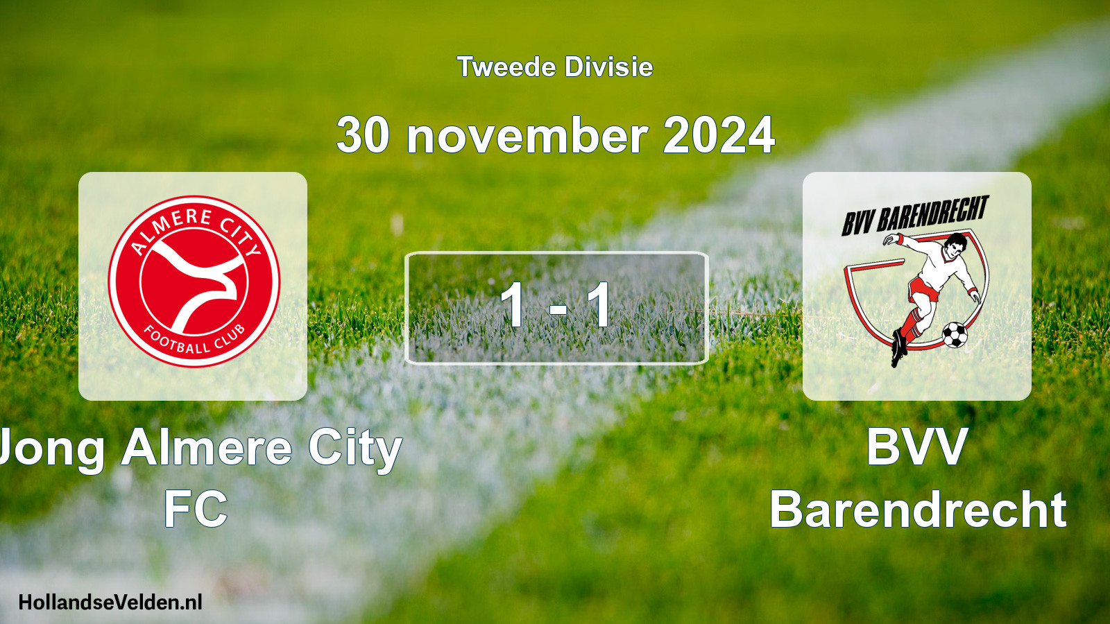 Gespeelde wedstrijd: Jong Almere City FC - BVV Barendrecht 1 - 1 (30 november 2024)
