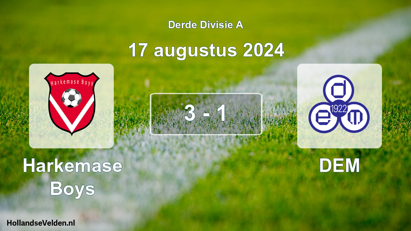 Gespeelde wedstrijd: Harkemase Boys - DEM 3 - 1 (17 augustus 2024)
