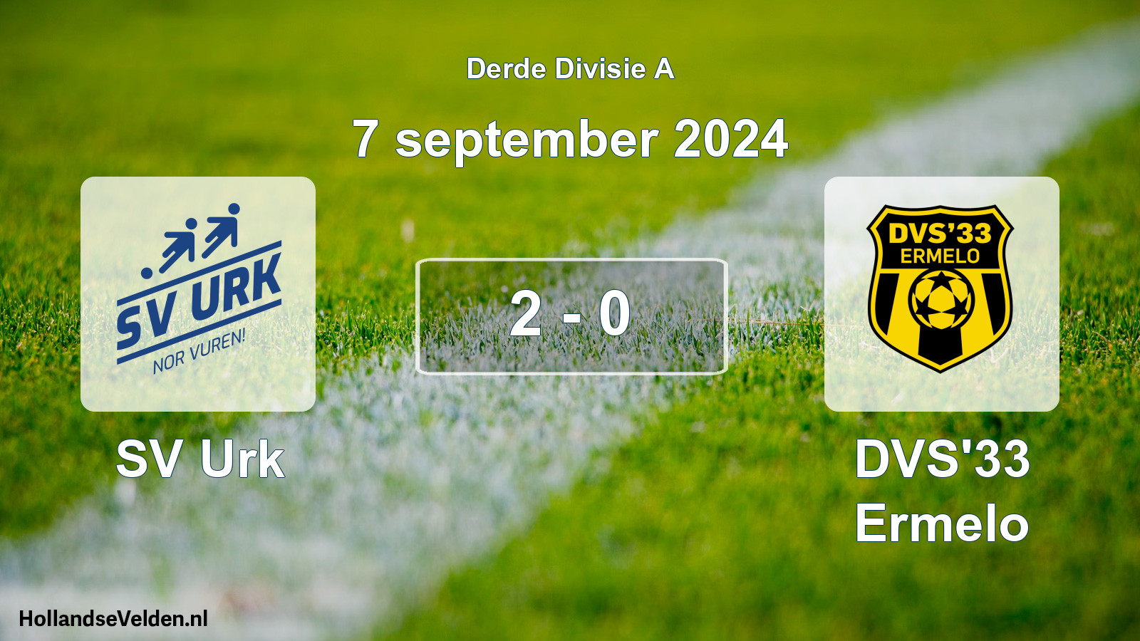 Gespeelde wedstrijd: SV Urk - DVS'33 Ermelo 2 - 0 (7 september 2024)