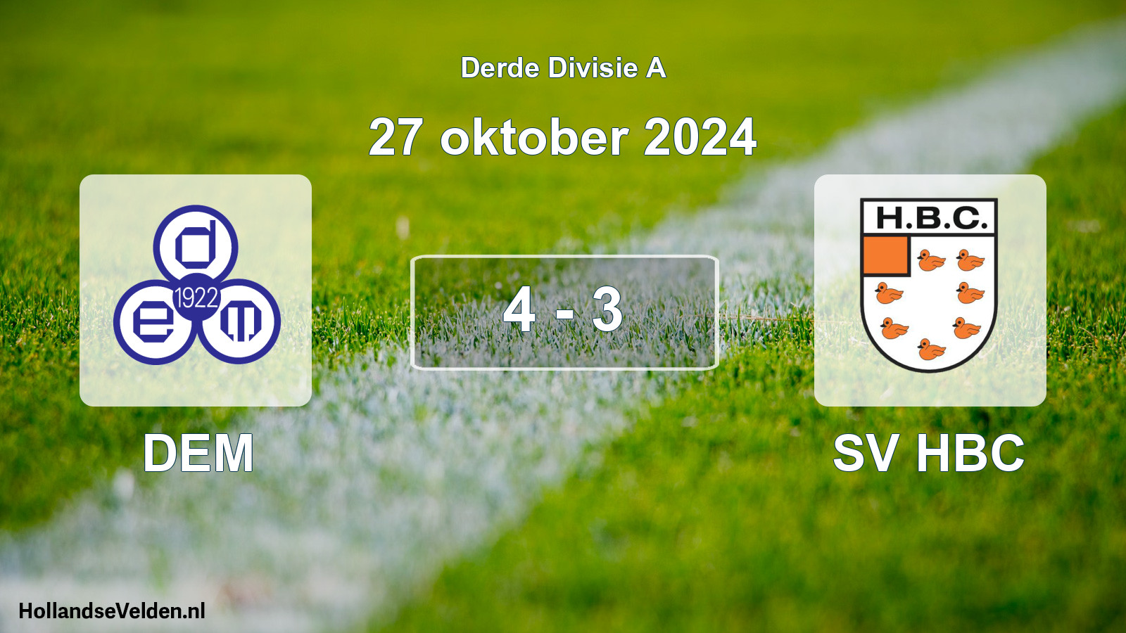 Gespeelde wedstrijd: DEM - SV HBC 4 - 3 (27 oktober 2024)