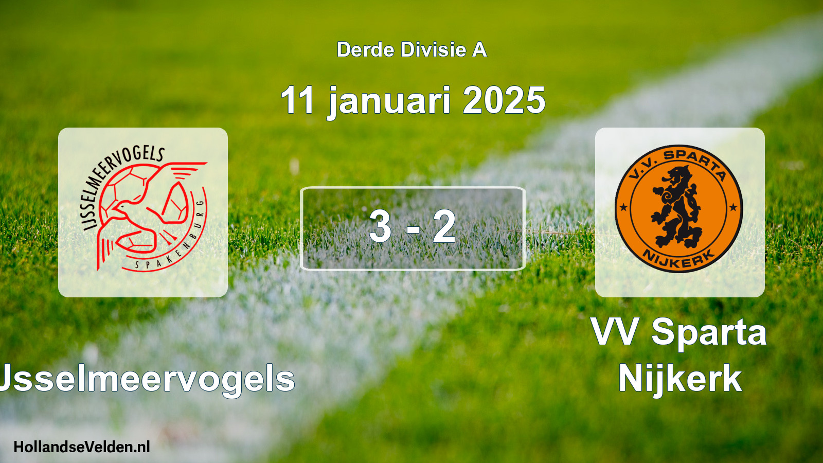 Gespeelde wedstrijd: IJsselmeervogels - VV Sparta Nijkerk 3 - 2 (11 januari 2025)