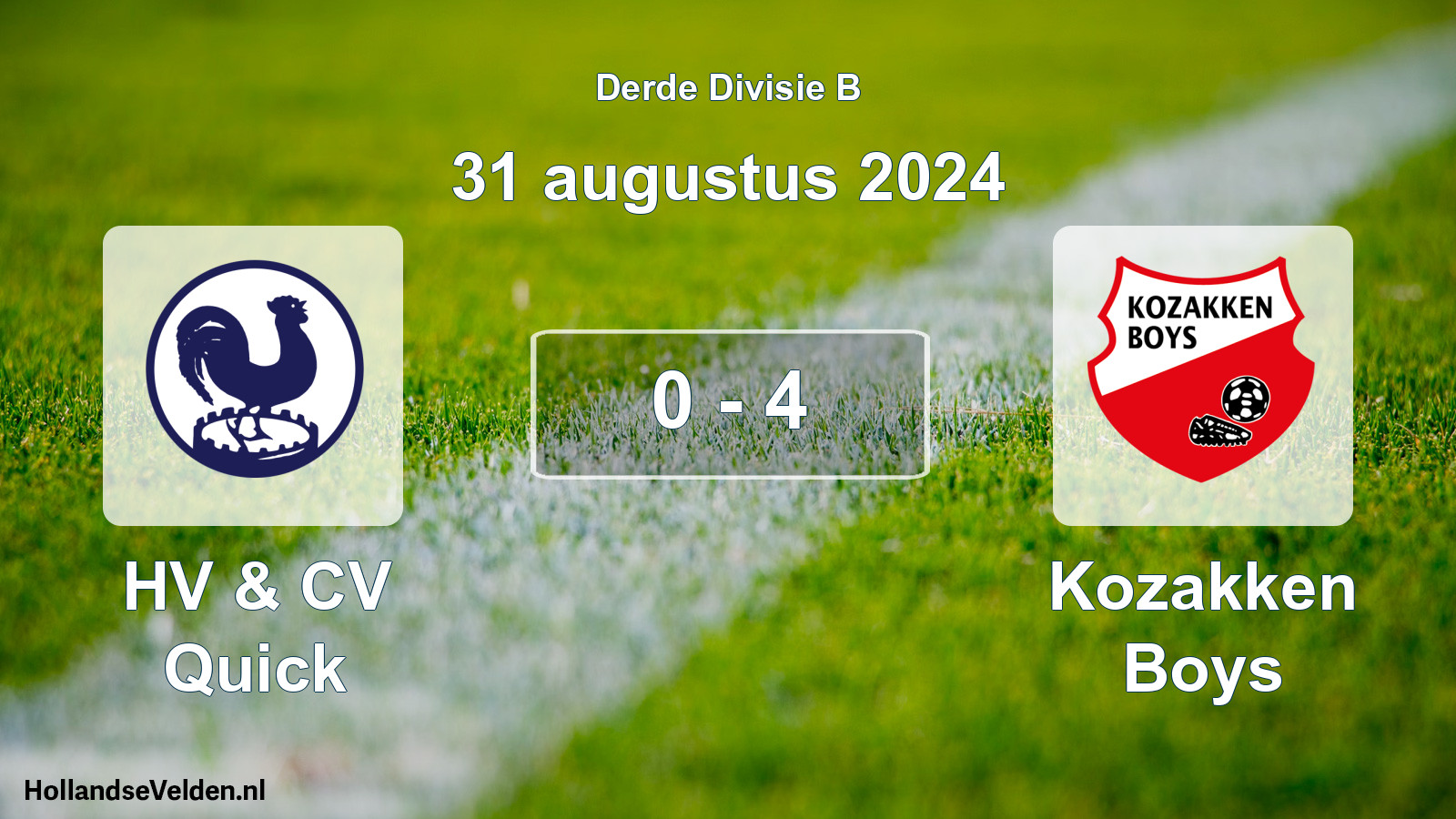Gespeelde wedstrijd: HV & CV Quick - Kozakken Boys 0 - 4 (31 augustus 2024)