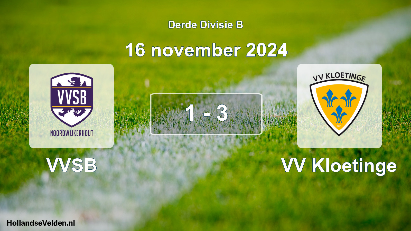 Gespeelde wedstrijd: VVSB - VV Kloetinge 1 - 3 (16 november 2024)