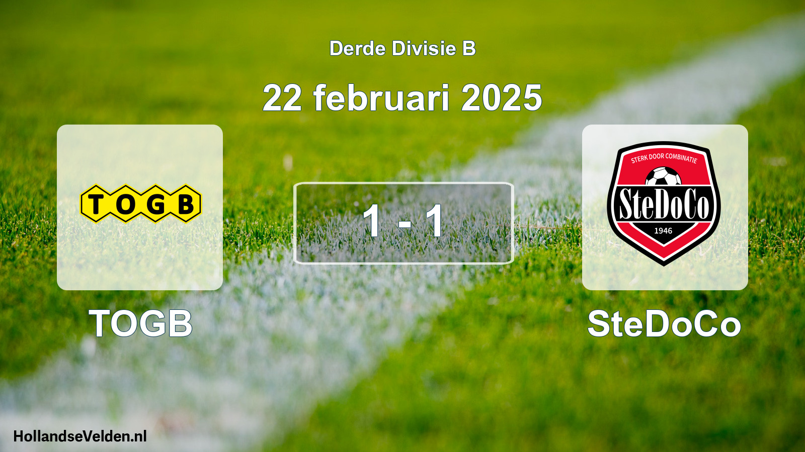 Gespeelde wedstrijd: TOGB - SteDoCo 1 - 1 (22 februari 2025)