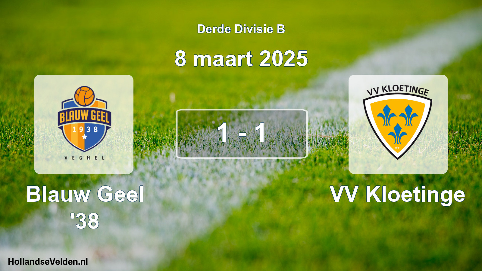Gespeelde wedstrijd: Blauw Geel '38 - VV Kloetinge 1 - 1 (8 maart 2025)