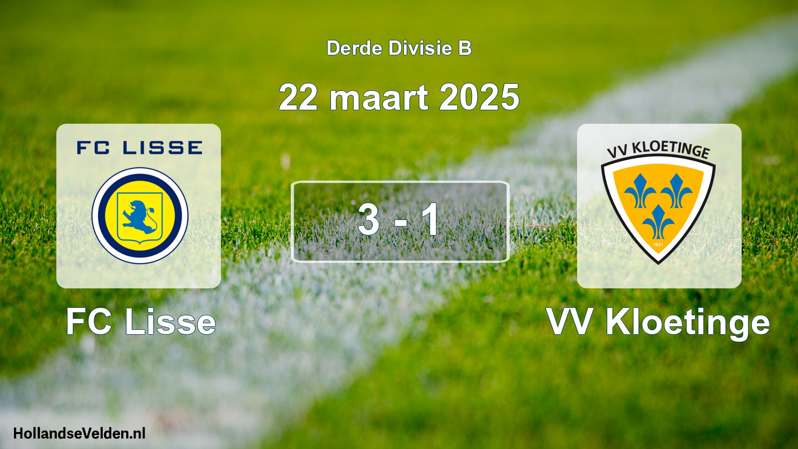 Gespeelde wedstrijd: FC Lisse - VV Kloetinge 3 - 1 (22 maart 2025)