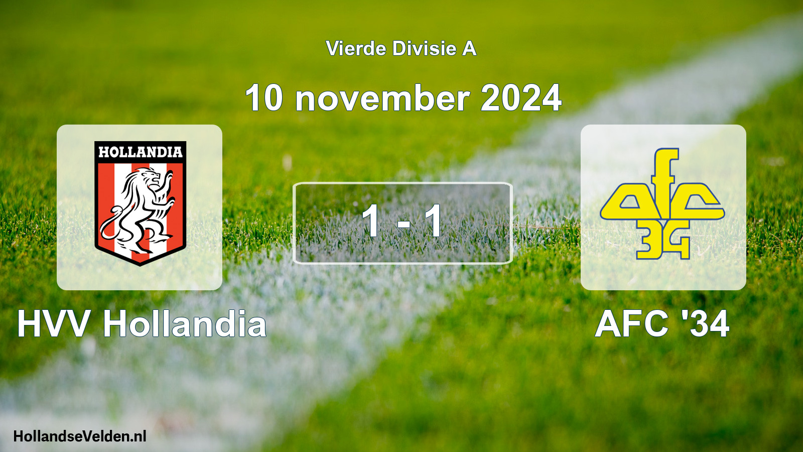 Gespeelde wedstrijd: HVV Hollandia - AFC '34 1 - 1 (10 november 2024)