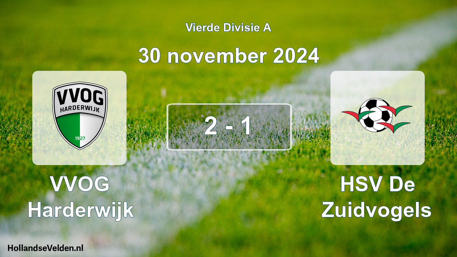 Gespeelde wedstrijd: VVOG Harderwijk - HSV De Zuidvogels 2 - 1 (30 november 2024)