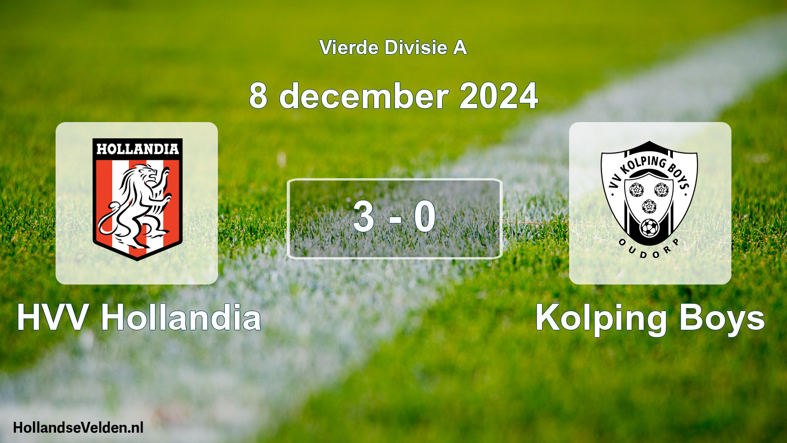 Gespeelde wedstrijd: HVV Hollandia - Kolping Boys 3 - 0 (8 december 2024)