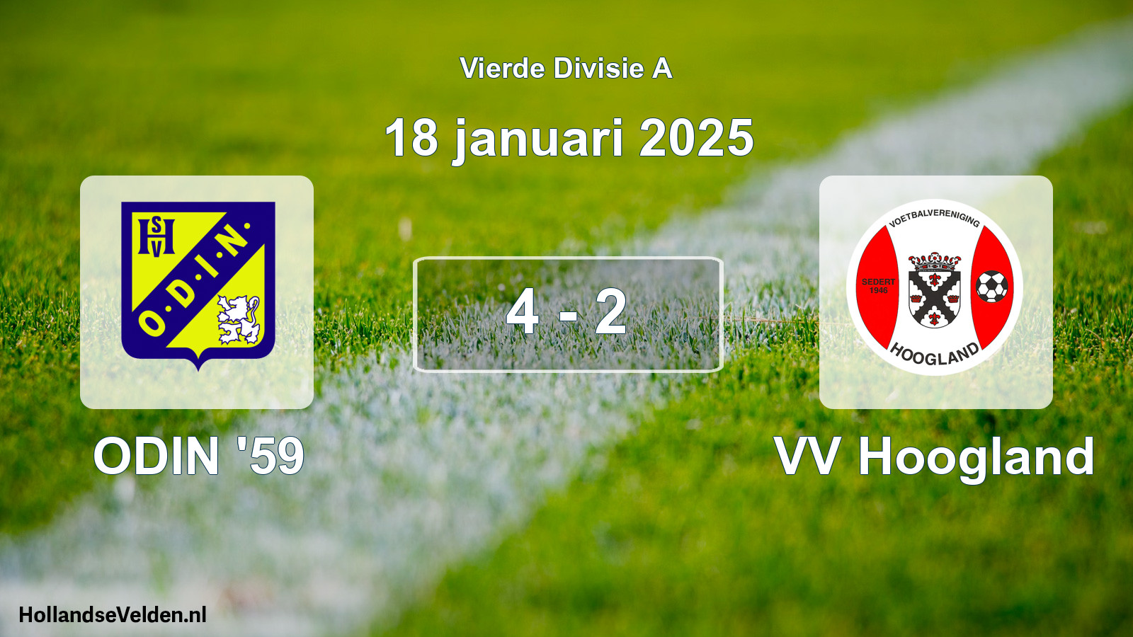 Gespeelde wedstrijd: ODIN '59 - VV Hoogland 4 - 2 (18 januari 2025)