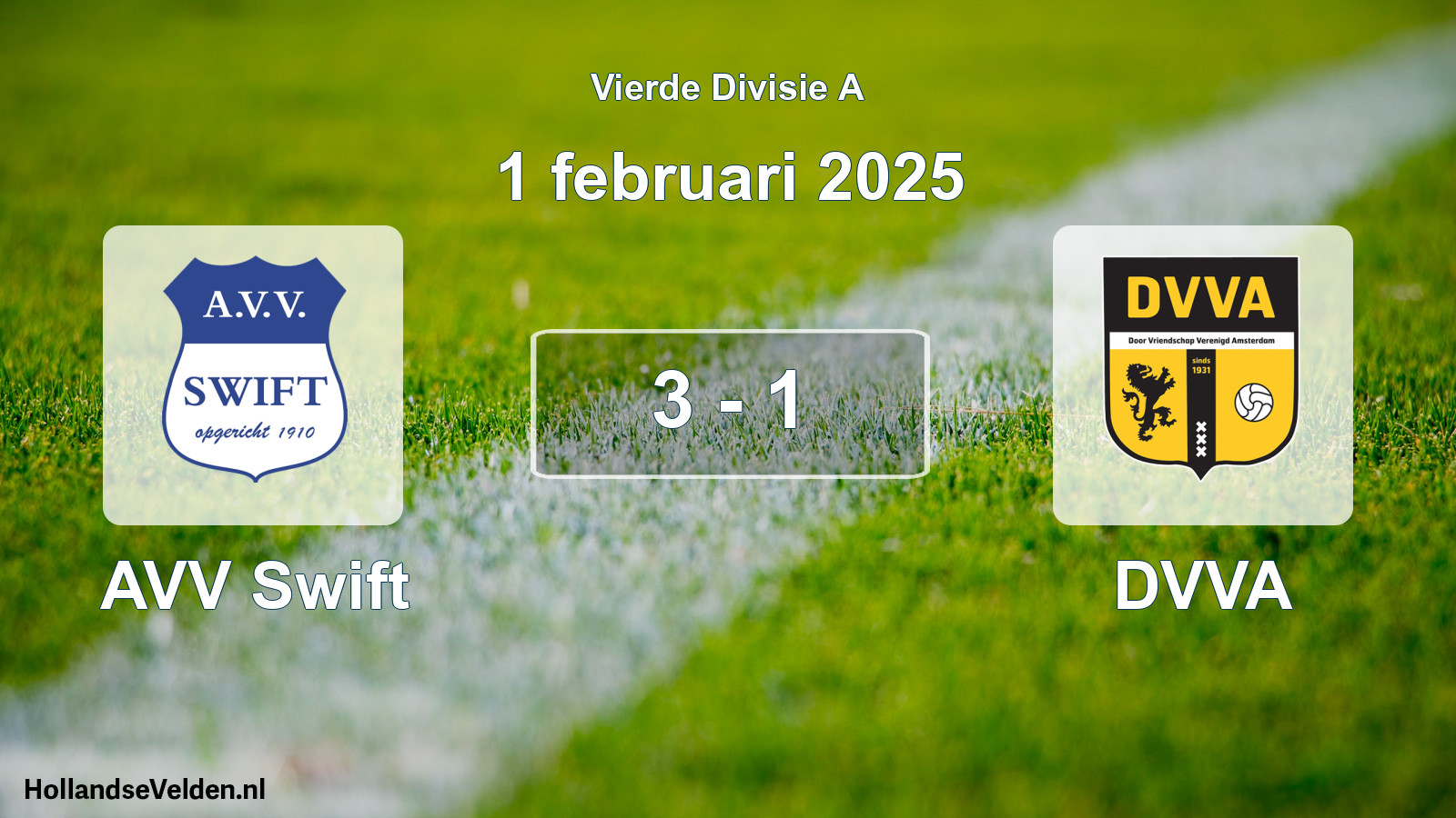 Gespeelde wedstrijd: AVV Swift - DVVA 3 - 1 (1 februari 2025)