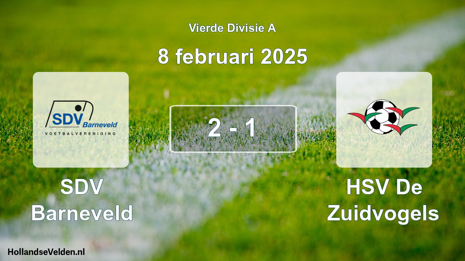 Gespeelde wedstrijd: SDV Barneveld - HSV De Zuidvogels 2 - 1 (8 februari 2025)