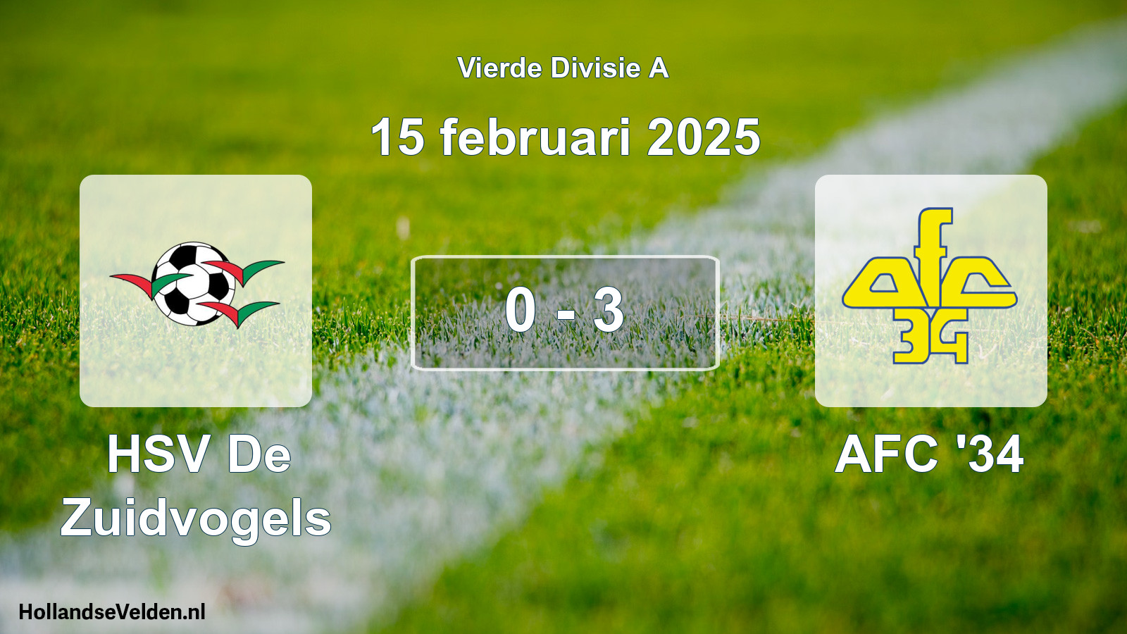 Gespeelde wedstrijd: HSV De Zuidvogels - AFC '34 0 - 3 (15 februari 2025)