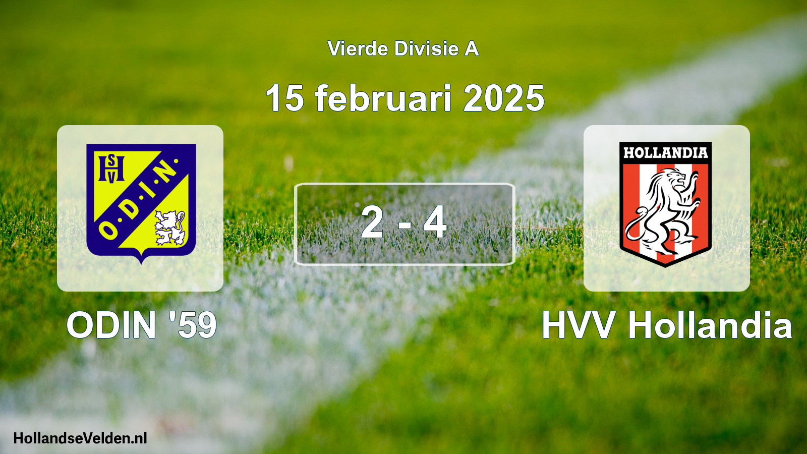 Gespeelde wedstrijd: ODIN '59 - HVV Hollandia 2 - 4 (15 februari 2025)