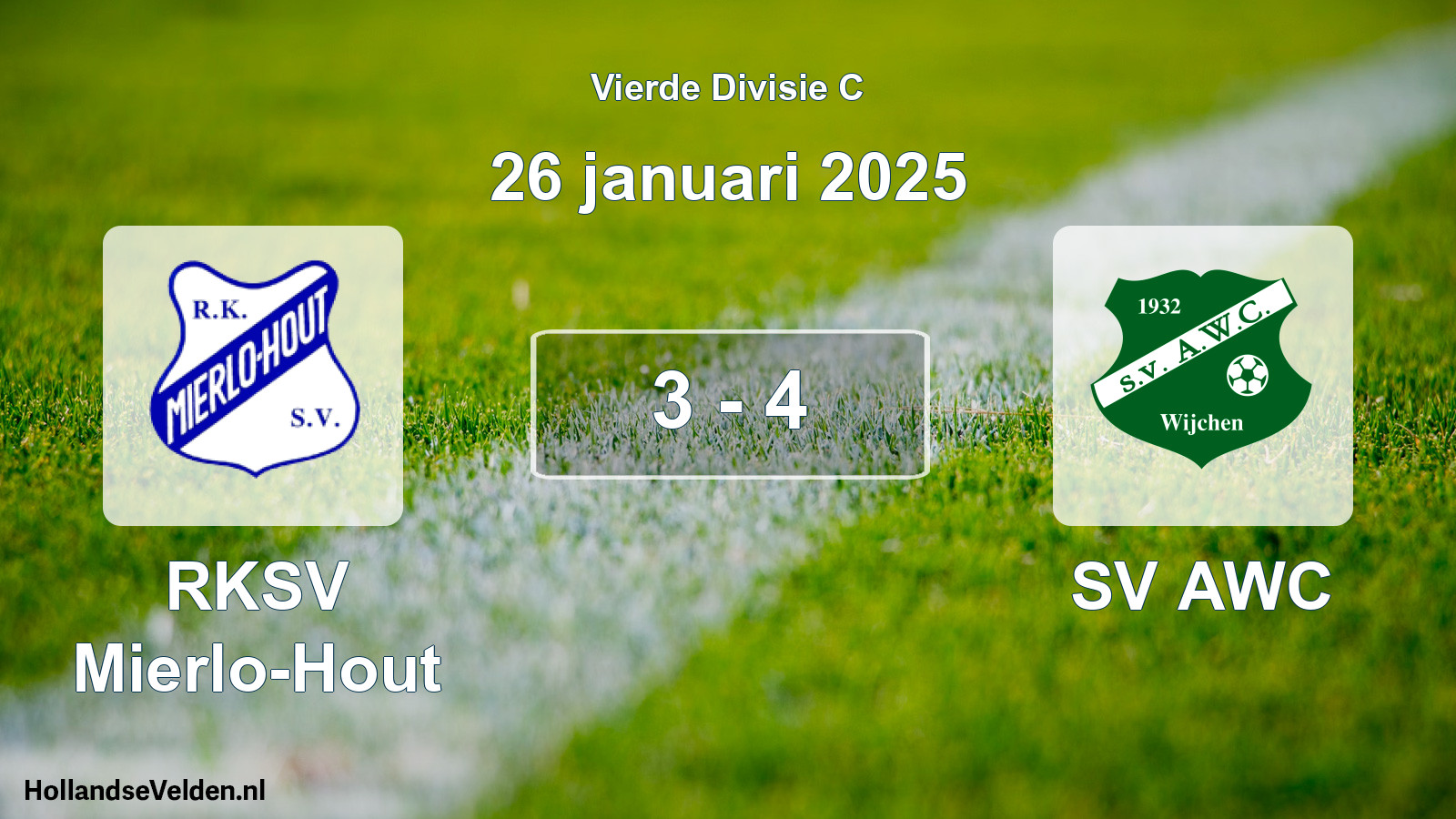 Gespeelde wedstrijd: RKSV Mierlo-Hout - SV AWC 3 - 4 (26 januari 2025)