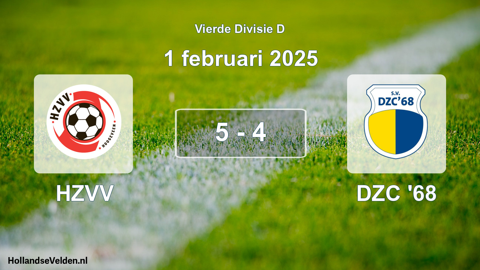 Gespeelde wedstrijd: HZVV - DZC '68 5 - 4 (1 februari 2025)