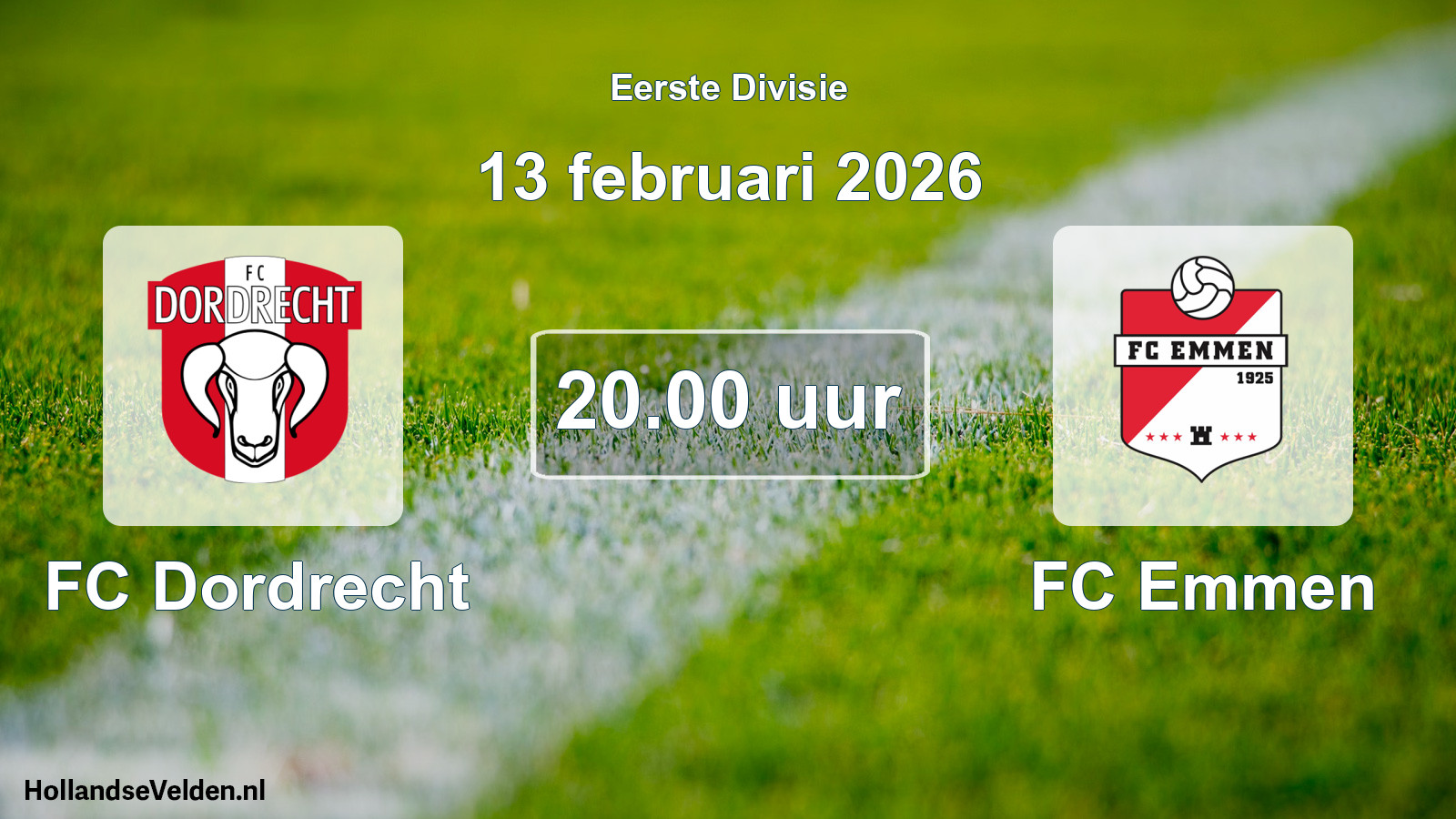Geplande wedstrijd: FC Dordrecht - FC Emmen (13 februari 2026)