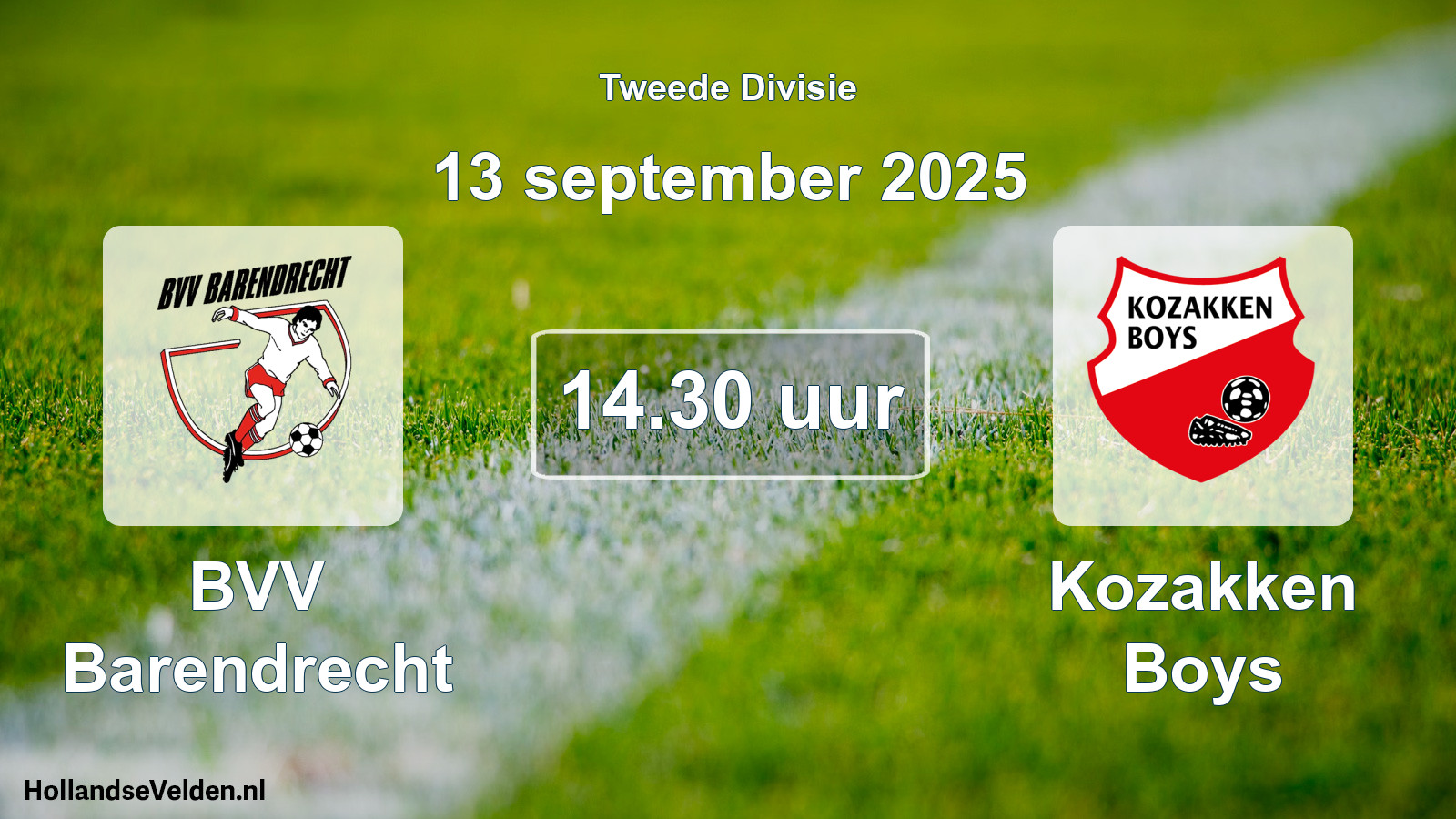 Geplande wedstrijd: BVV Barendrecht - Kozakken Boys (13 september 2025)