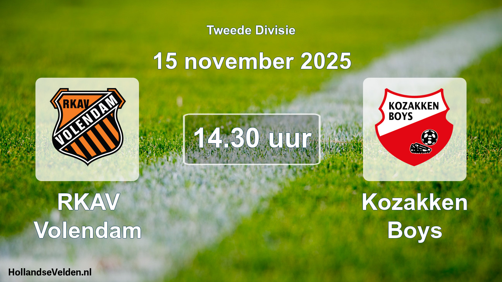 Geplande wedstrijd: RKAV Volendam - Kozakken Boys (15 november 2025)