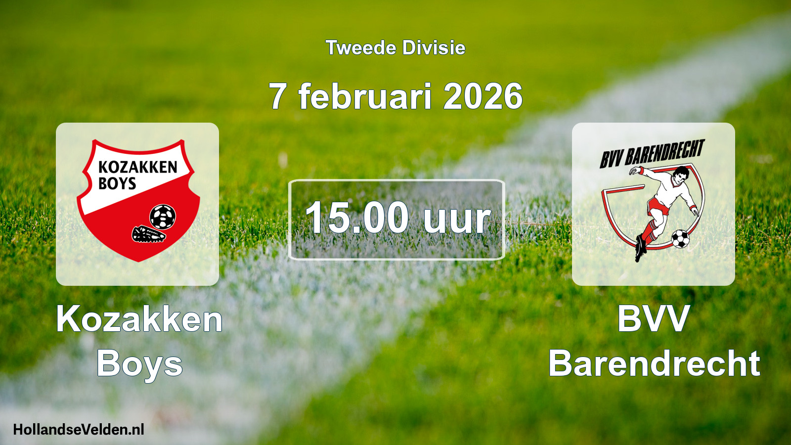Geplande wedstrijd: Kozakken Boys - BVV Barendrecht (7 februari 2026)