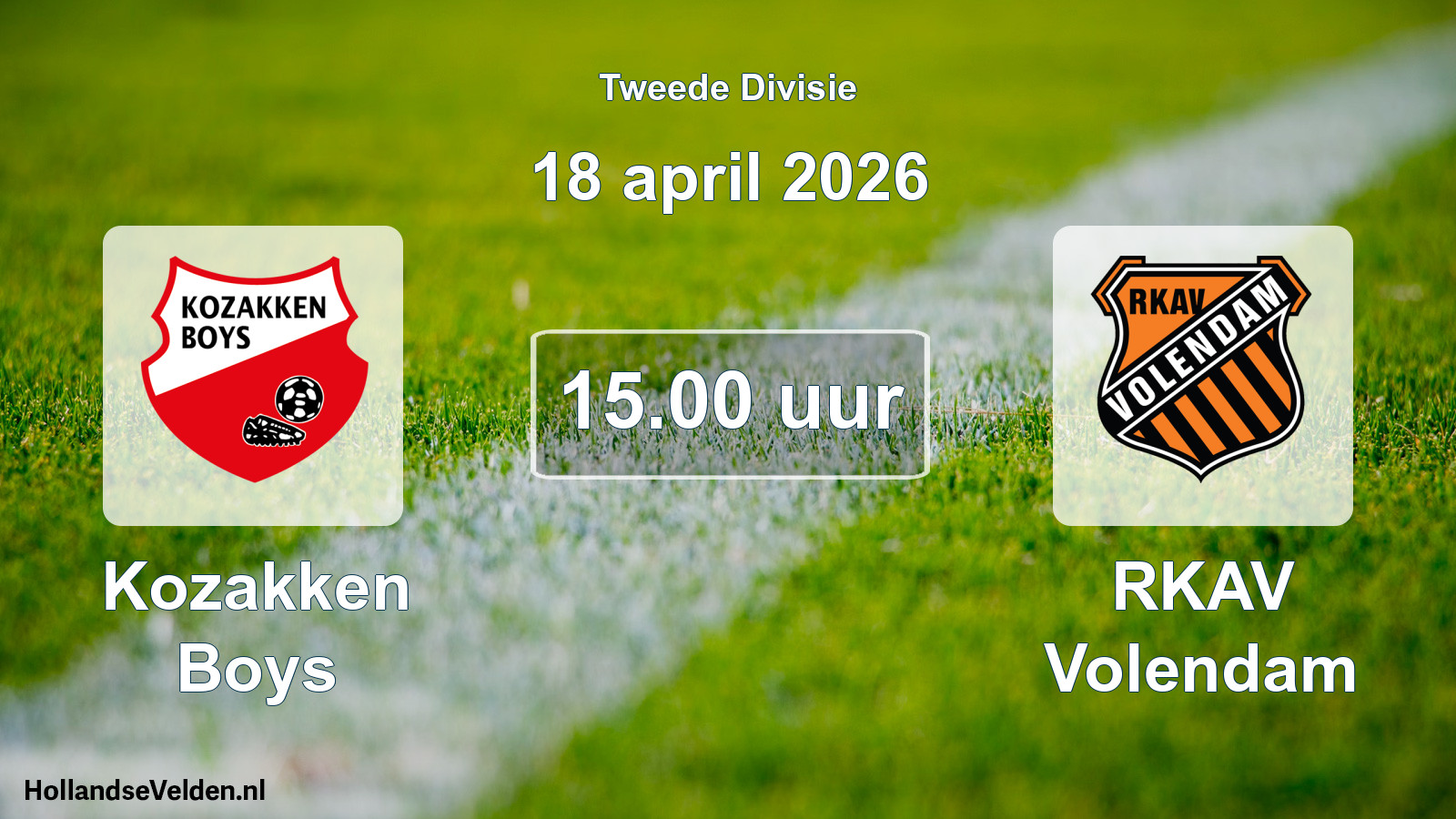 Geplande wedstrijd: Kozakken Boys - RKAV Volendam (18 april 2026)