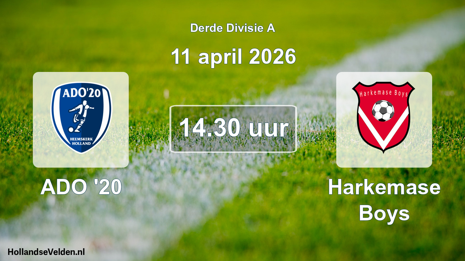 Geplande wedstrijd: ADO '20 - Harkemase Boys (11 april 2026)