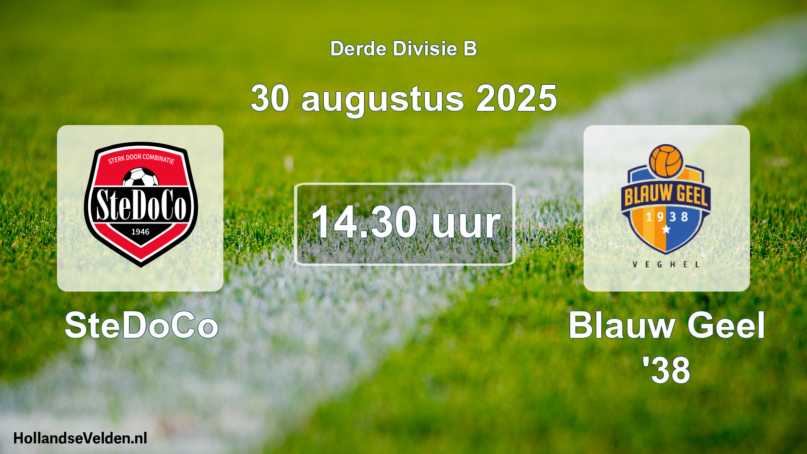 Geplande wedstrijd: SteDoCo - Blauw Geel '38 (30 augustus 2025)
