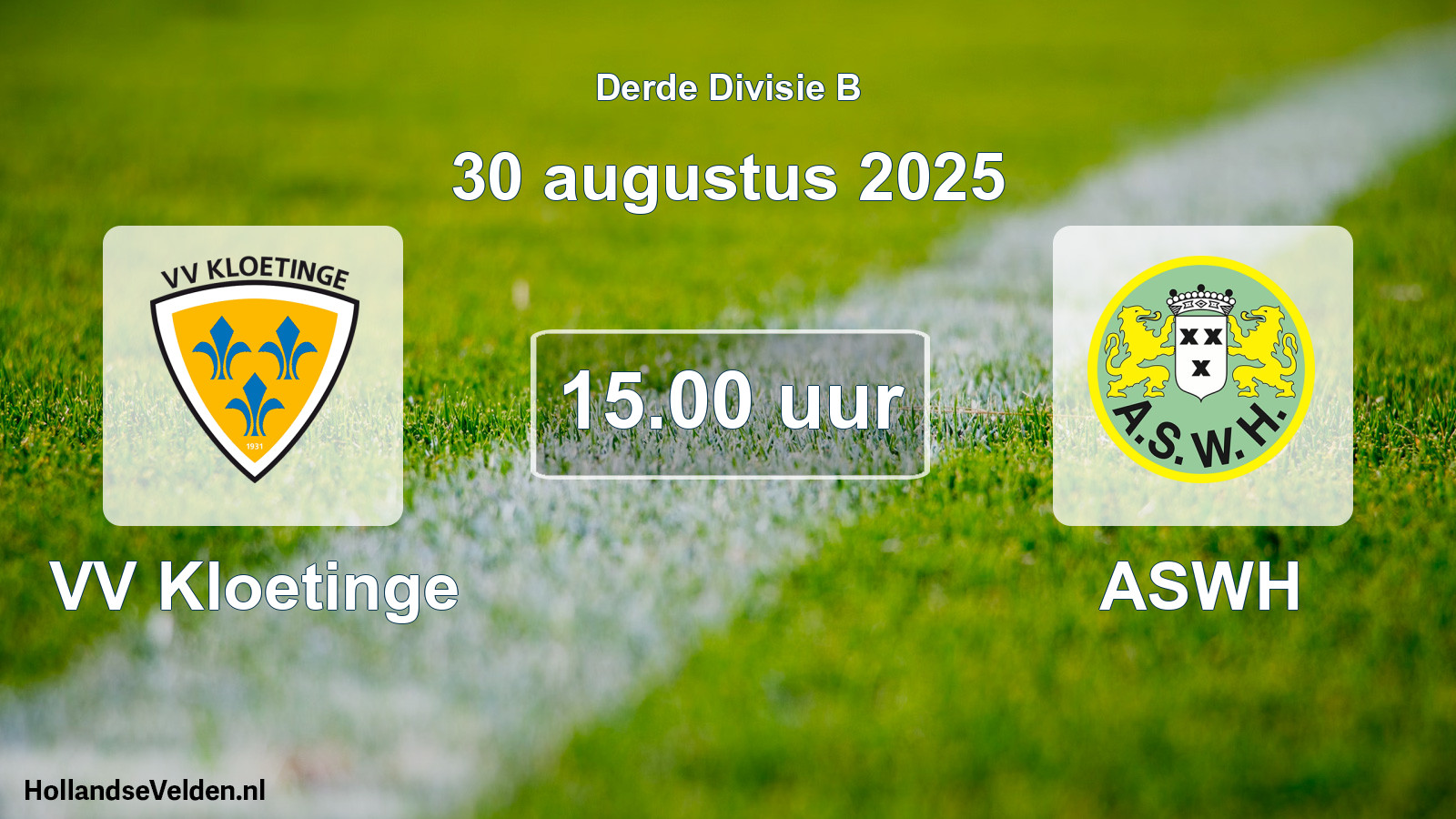Geplande wedstrijd: VV Kloetinge - ASWH (30 augustus 2025)
